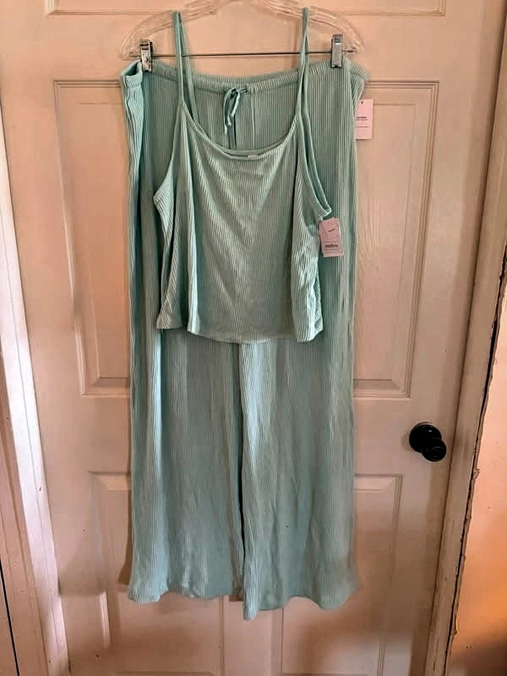 Ribbed Tank Top Pajama set in Mint Green XXL